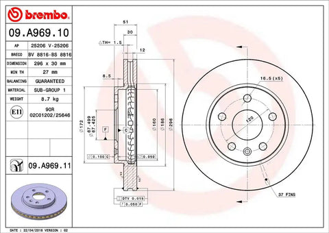 BREMBO 09A96911C02 DISC BRAKE ROTOR