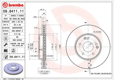 BREMBO 09841111C02 DISC BRAKE ROTOR