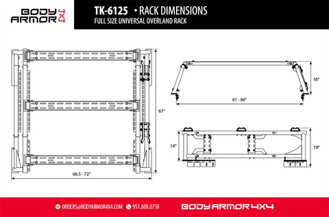 BODY ARMOR TK-6125 MID SIZE UNIVERSAL OVERLAND RACK