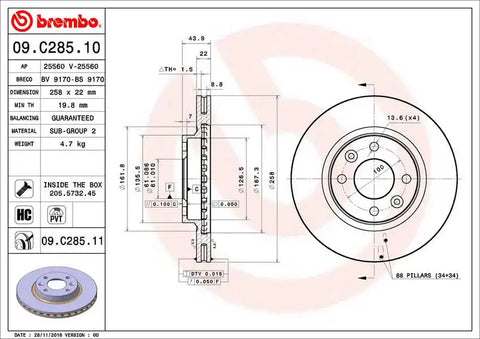 BREMBO 09C28511C02 DISC BRAKE ROTOR