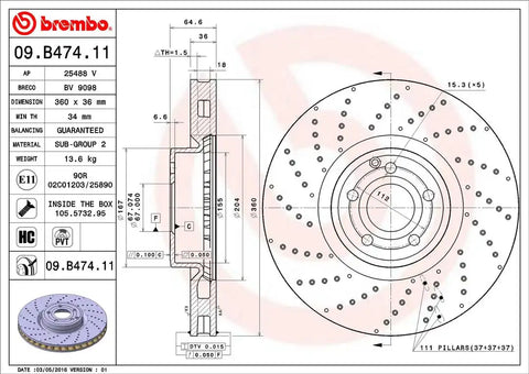 BREMBO 09B47411C02 DISC BRAKE ROTOR