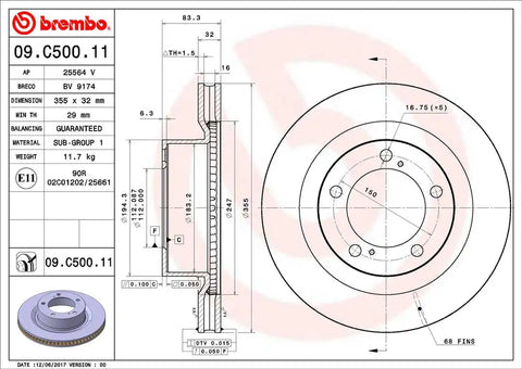 BREMBO 09C50011C02 DISC BRAKE ROTOR