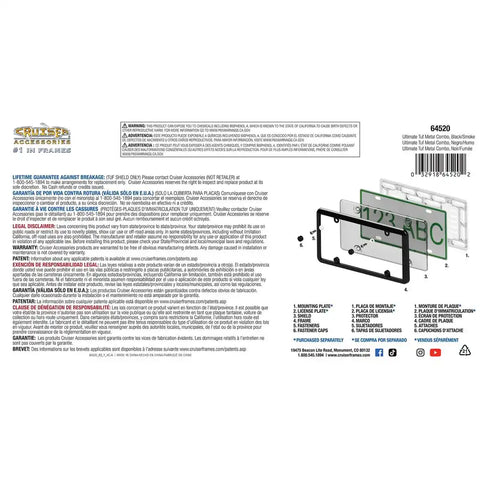 CRUISER 64520 LICENSE PLATE FRAME/SHIELD/HARDWARE