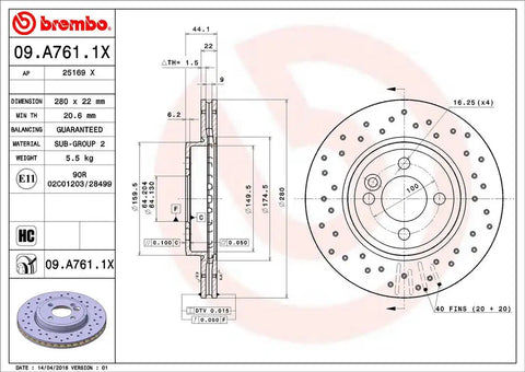 BREMBO 09A7611XC02 DISC BRAKE ROTOR