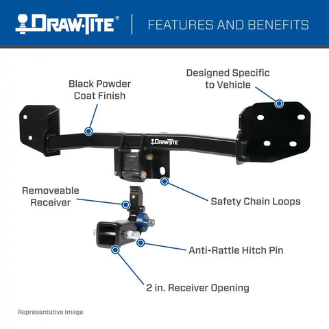 Draw-Tite 76924 Trailer Hitch Rear Hidden Hitch Class III Square Tube 2 Inch Receiver
