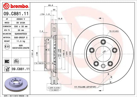 BREMBO 09C88111C02 DISC BRAKE ROTOR