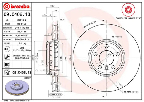 BREMBO 09C40613C02 DISC BRAKE ROTOR