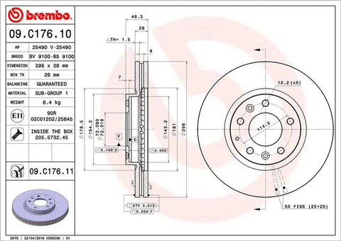 BREMBO 09C17611C02 DISC BRAKE ROTOR