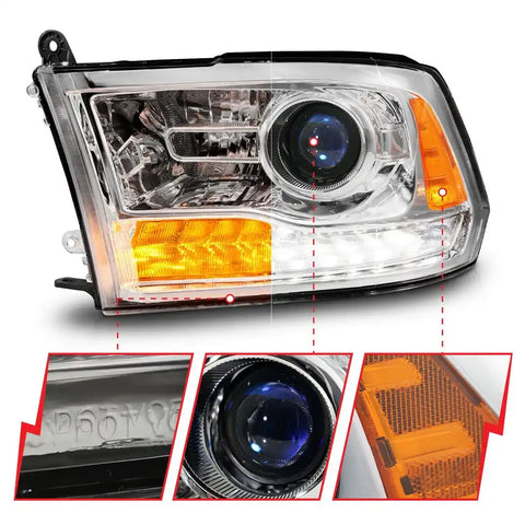 ANZO USA 111610 Headlight Assembly Halogen Bulb Projector Beam With Sequential Sig