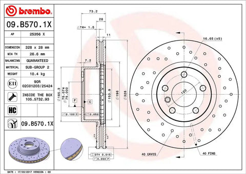 BREMBO 09B5701XC02 DISC BRAKE ROTOR