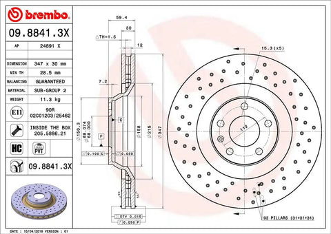 BREMBO 0988413XC02 DISC BRAKE ROTOR