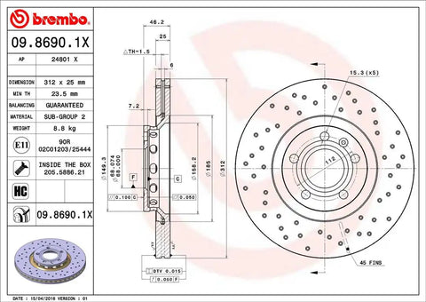 BREMBO 0986901XC02 DISC BRAKE ROTOR