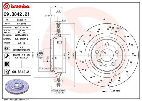 BREMBO 09B84221C02 DISC BRAKE ROTOR