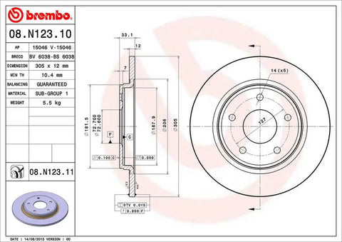 BREMBO 08N12311C02 DISC BRAKE ROTOR