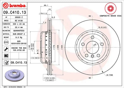 BREMBO 09C41013C02 DISC BRAKE ROTOR