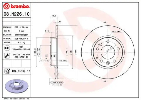 BREMBO 08N22611C02 DISC BRAKE ROTOR