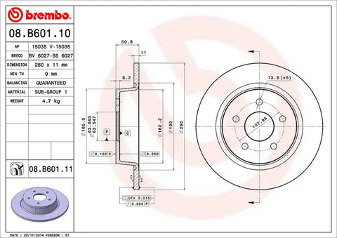 BREMBO 08B60111C02 DISC BRAKE ROTOR