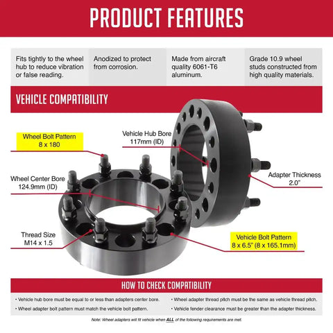 8X6.5TO8X180 ADPTR 2'THICK HUB CEN