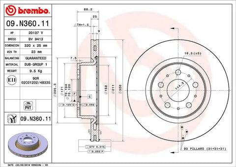 BREMBO 09N36011C02 DISC BRAKE ROTOR