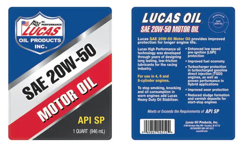LUCAS OIL 10252 20/50 PLUS RACING OIL