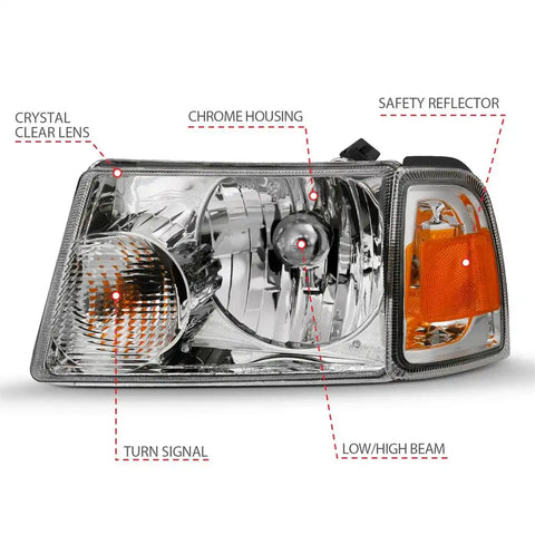 ANZO 111484 CRYSTAL HEADLIGHT SET CLEAR LENS 2001-2011 FORD RANGER SET OF 2