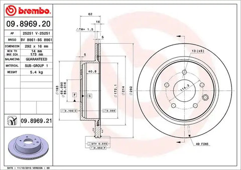 BREMBO 09896921C02 DISC BRAKE ROTOR