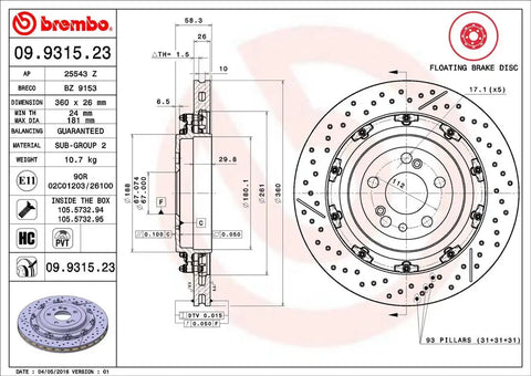 BREMBO 09931523C02 DISC BRAKE ROTOR