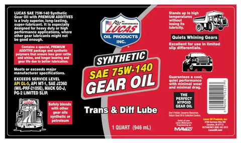 LUCAS OIL 10121 SYNTHETIC SAE 75W-140 TRA
