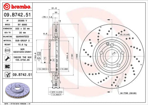 BREMBO 09B74251C02 DISC BRAKE ROTOR