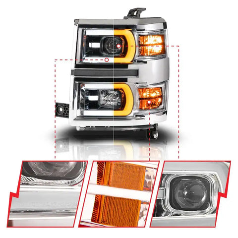 ANZO USA 111618 Headlight Assembly Projector Beam With Plank Style Sequential Turn S