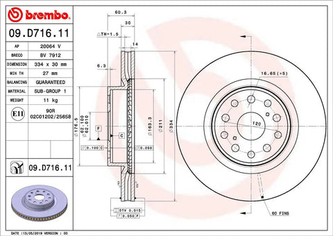 BREMBO 09D71611C02 DISC BRAKE ROTOR