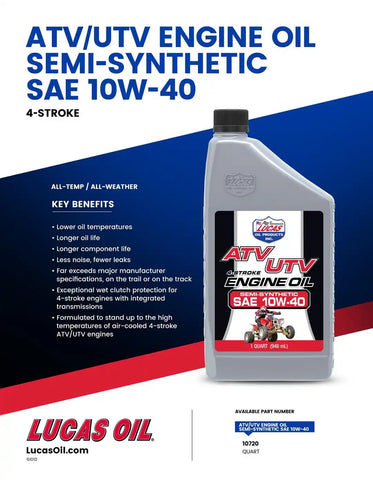 LUCAS OIL 10720 SEMI-SYNTH SAE 10W-40 ATV OIL/6