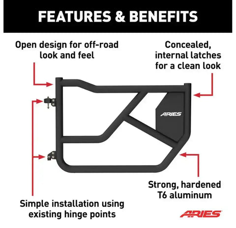 Aries 1500250 Door Tubular Lower Half Powder Coat Black Carbon Steel Set Of 2