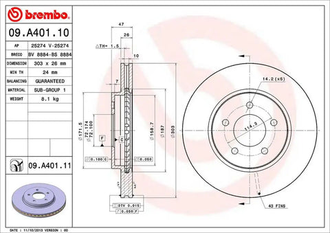 BREMBO 09A40111C02 DISC BRAKE ROTOR