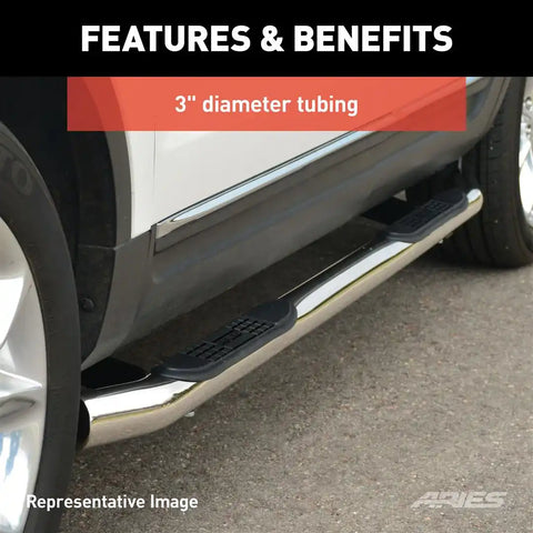 ARIES 205040-2 - 3 Round Polished Stainless Side Bars, Select Dodge, Ram 1500, 2500, 3500 Quad Cab (Short Crew)