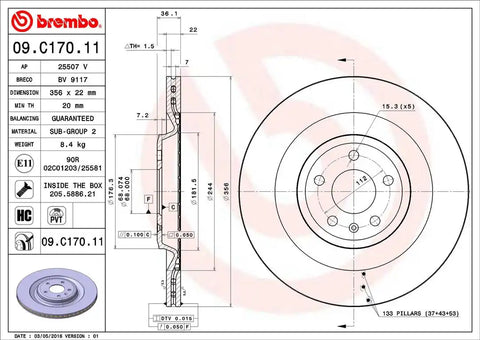 BREMBO 09C17011C02 DISC BRAKE ROTOR