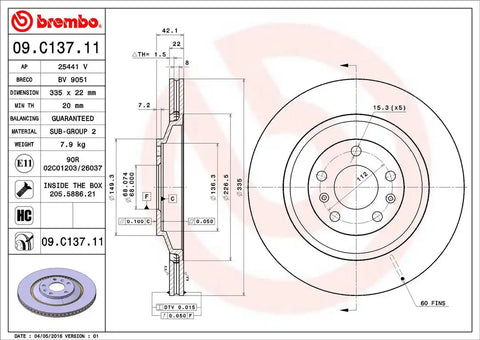BREMBO 09C13711C02 DISC BRAKE ROTOR