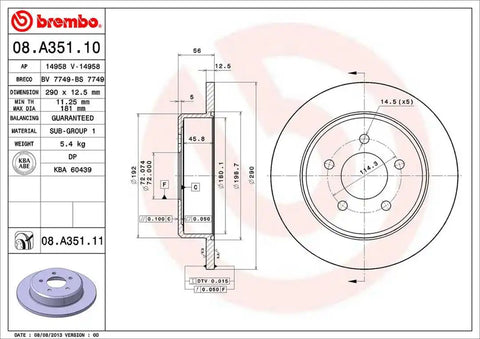 BREMBO 08A35111C02 DISC BRAKE ROTOR