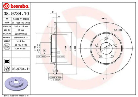 BREMBO 08973411C02 DISC BRAKE ROTOR