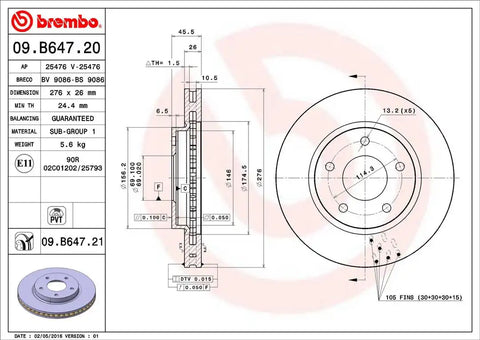 BREMBO 09B64721C02 DISC BRAKE ROTOR