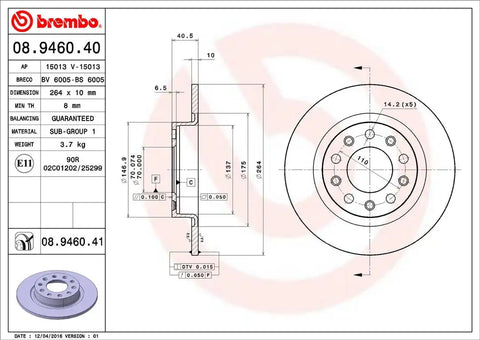 BREMBO 08946041C02 DISC BRAKE ROTOR