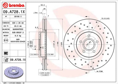BREMBO 09A7281XC02 DISC BRAKE ROTOR