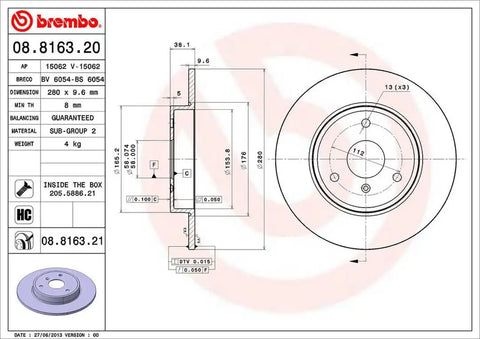 BREMBO 08816321C02 DISC BRAKE ROTOR