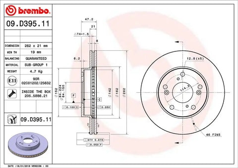 BREMBO 09D39511C02 DISC BRAKE ROTOR