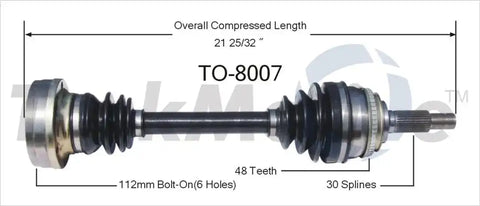 TRAKMOTIVE TO-8007 NEW CV AXLE