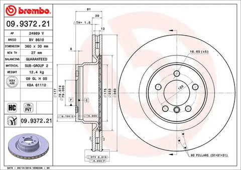 BREMBO 09937221C02 DISC BRAKE ROTOR
