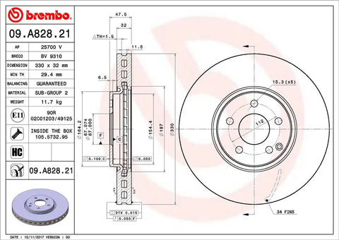 BREMBO 09A82821C02 DISC BRAKE ROTOR