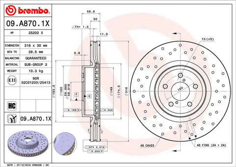 BREMBO 09A8701XC02 DISC BRAKE ROTOR