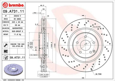 BREMBO 09A73111C02 DISC BRAKE ROTOR