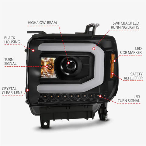 ANZO 111487 PROJECTOR HEADLIGHT SET; W/PLANK ST